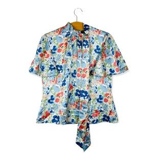 NWOT Ralph Lauren Floral Linen Blouse Flutter Sleeve Size Medium.